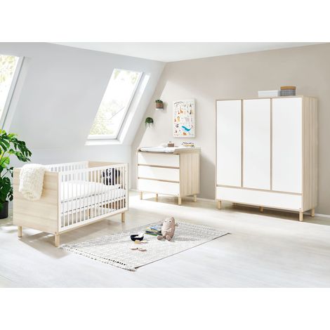 Babyzimmer Kombination inkl. Wickelaufsatz abnehmbar FERRARA-134 in weiß mit Esche Dekor (1/5)