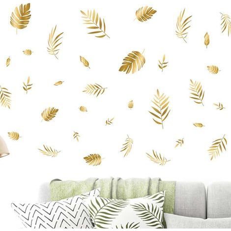 Pegatinas de pared decorativas para dormitorio, sala de estar, recibidor y dormitorio universitario con efecto de hojas de oro cayendo libremente. (1/4)
