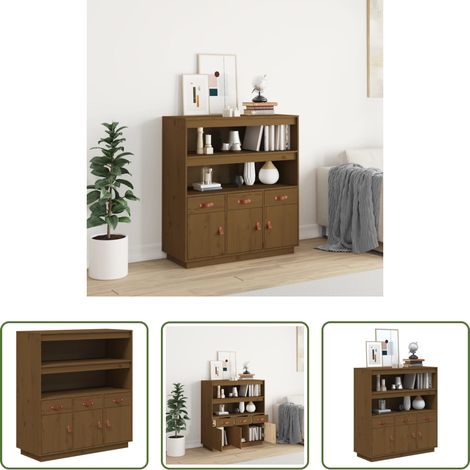 vidaXL Buffet marron miel - Buffet haut Marron miel 100x40x108,5 cm Bois massif de pin (1/5)