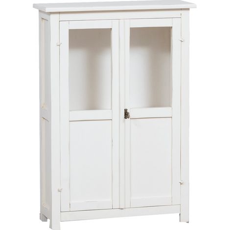 Country -style solid lime wood antiqued white finish W68xDP25xH98 cm sized display cabinet. Made in Italy (1/5)