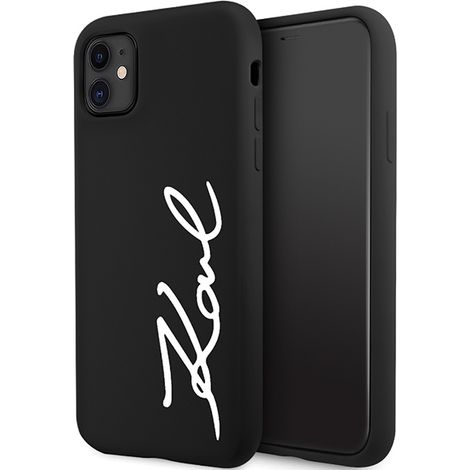 Custodia in silicone nera con firma di Karl Lagerfeld per iPhone 11. (1/5)