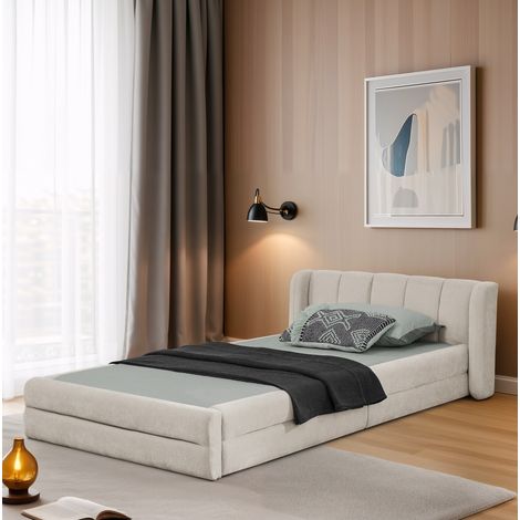 Polsterbett 90/200 cm Beige aus Chenille mit ergonomischem Kopfteil (1/5)