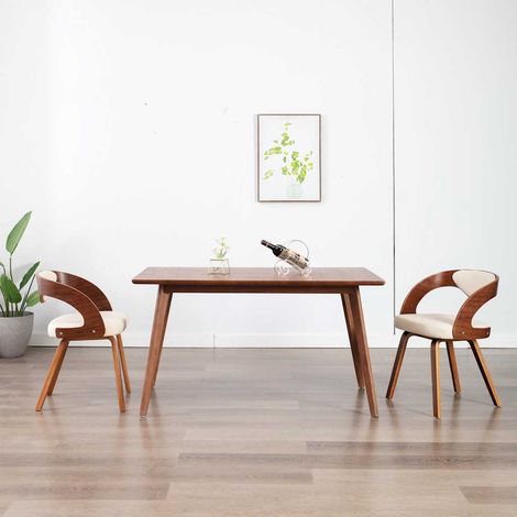 vidaXL Sillas de comedor 2 uds madera curvada y cuero sintético crema (1/5)