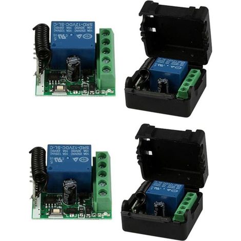 Lot de 2 Relais Télécommande Sans Fil Universelle 12V 1 Canal 433MHz Récepteur Émetteur Bouton DIY (1/4)