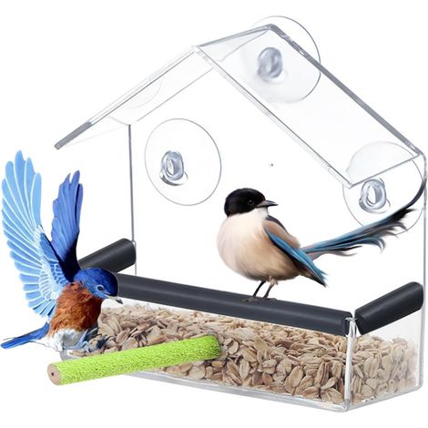 Mangeoire à Oiseaux pour Extérieur 15 x 15 x 6cm, Bird Feeder, Mangeoire Transparente pour Oiseaux, avec Ventouses Puissantes, pour Sauvages Moineaux (1/5)