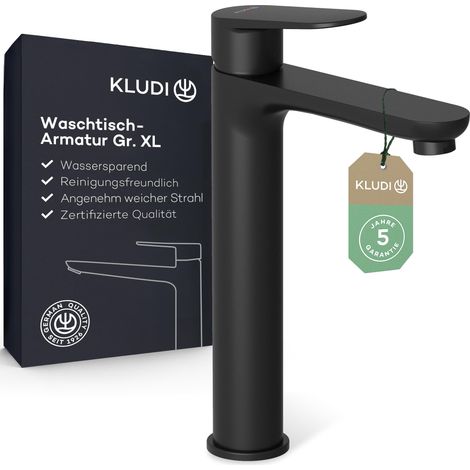robinet de lavabo, hauteur de bec 210 mm, robinet économiseur d'eau salle de bain, noir mat, taille XL, cartouche en céramique, mitigeur lavabo avec tuyaux de raccordement
