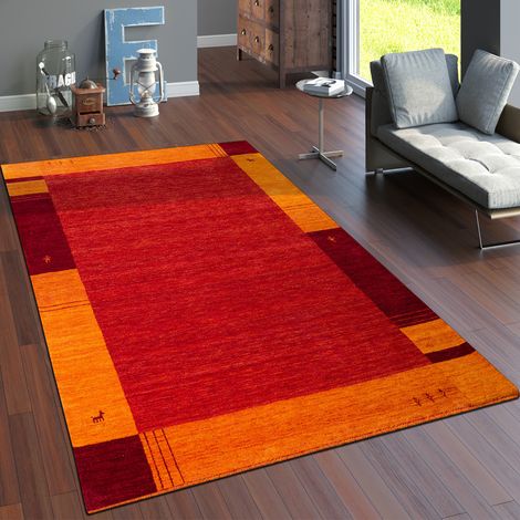 Paco Home Teppich Wohnzimmer Kurzflor Ethno Design Geometrisch Handgearbeitet Gabbeh 80x150 cm, Terracotta 2