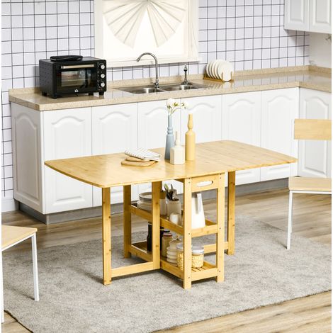Table extensible pliante 149,5 x 80 x 73,5 cm en bambou naturel avec rangements HAVRYA (1/5)