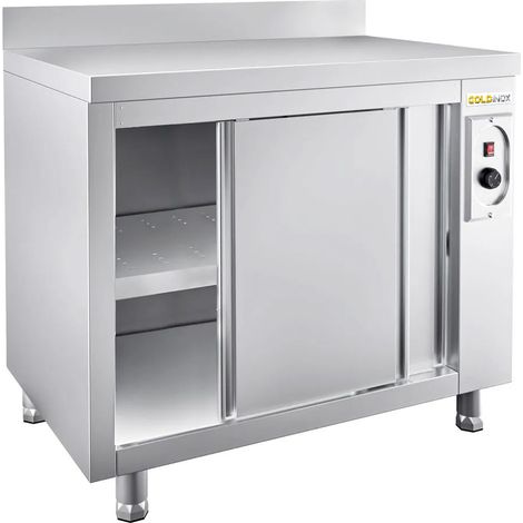 Meuble bas inox chauffant 1200x700 mm adossé PREMIUM - GOLDINOX (1/4)