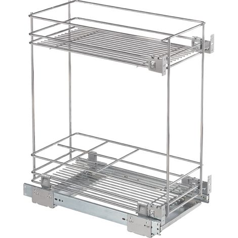 Chariot coulissant bas avec 1 étagère et 1 rangement pour bouteilles – Largeur 364 mm – Montage rapide en 15 minutes – Fixations au sol – Vibo