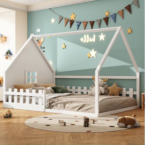 letto bambini 140x200 casetta con sponde bianco OKMYHOME (1/5)
