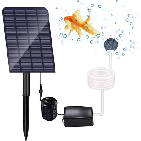 Aérateur Solaire de Bassin, Pompe à Oxygène Solaire Enfichable 2W, Pompe Bassin Solaire, Aérateur d'aquarium, Aérateur de Pêche avec Tuyau Pierre à Air, pour Les étangs, Les Aquariums (1/5)