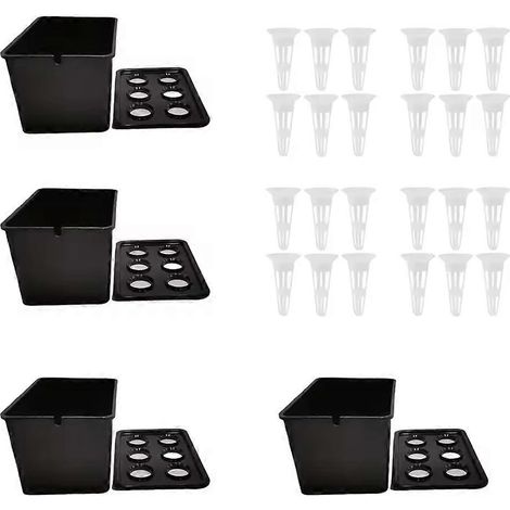 4 pièces Nursery pots Hydroponic System Growing boîte plantation récipient pour Propagation plantes légume boîte noir (1/5)