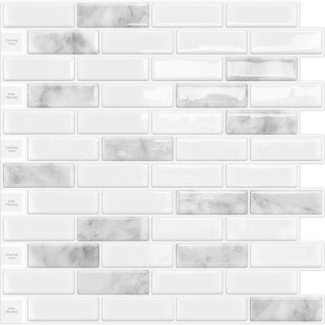 3d Relief Carrelage Adhesif Mural Credence Adhesive Cuisine 10 Pièces Autocollant,Gris,Pierre Marbre Effet,Vinyle,Plastique,Salle de Bain,Washbasin,Buanderie,30.5x 30.5 cm (1/5)