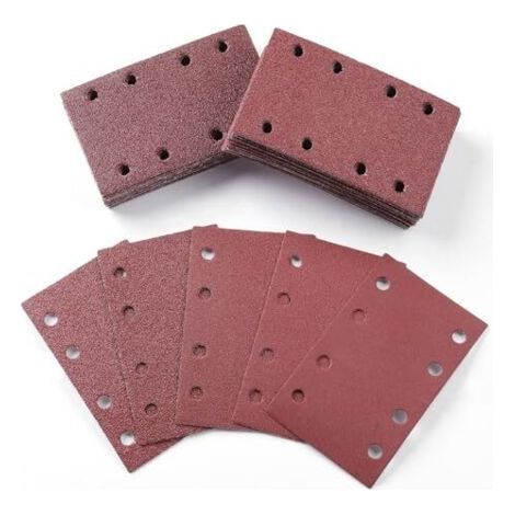 50 Pièces Papier a Poncer, 80x133mm Feuilles Abrasives 40/60/80/120/240 Grains Abrasives Papier pour Ponceuse Vibrante Polir et Enlever La Rouille