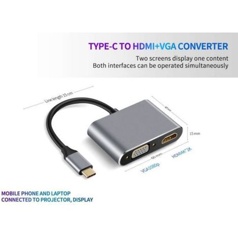 Adaptateur Multiport USB-C - HDMI 4K - VGA 1080P - USB 3.0 - Charge PD 100 W - 1 Pièce (1/4)