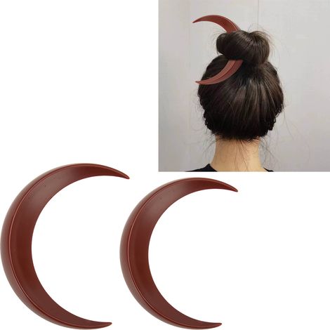 Mondförmige Haarnadel, halbmondförmige Haargabel, einfache Haarnadel, Haarknoten-Accessoire, braun (1/5)