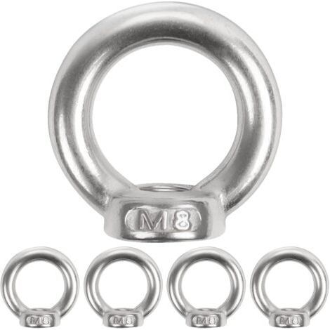 Gewindeösenschrauben, 5 M8 Ringmuttern, Schraubösen 304, Edelstahlösen, Ösenmuttern, Hebemuttern zur Befestigung von Hängeornamenten, Kippwinkel usw. (1/5)