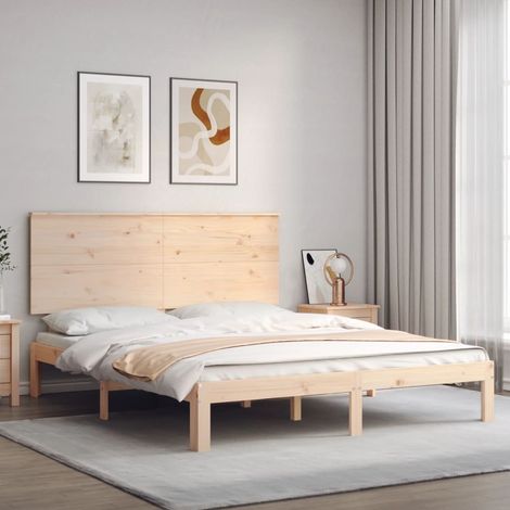 Estructura de cama de matrimonio con cabecero madera maciza (1/5)