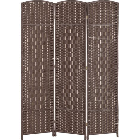 Paravent intérieur bois 3 panneaux 135x180 cm salon chambre marron