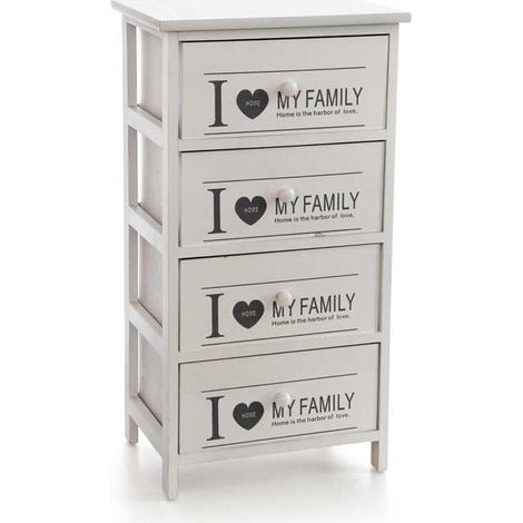 CASSETTIERA IN LEGNO DECORATA CON 4 CASSETTI COLORE BIANCO 40 X 29 X 73 CM (1/2)