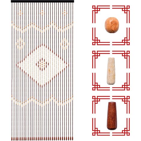 Hölzern Perlenvorhang Hängender Türvorhang 90x208cm Hölzern Natur Perlenvorhang Fadenvorhang Insektensicher Holzperlenvorhang für Wohnzimmer Schlafzimmer Wandschrank Cafe Restaurant (1/5)