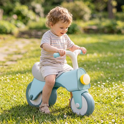 Draisienne enfant bleue sans pédales avec phare lumineux, siège confortable et 5 mélodies, pour maison, jardin et parc