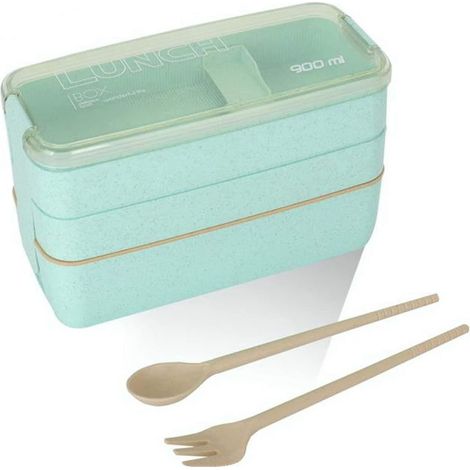 Bento-Box für Kinder und Erwachsene, 3 Fächer, auslaufsicher, mikrowellengeeignet, aus biologisch abbaubarem Weizen und plastikfrei – umweltfreundlicher