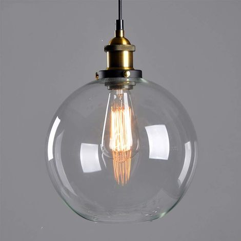 Cristal Colgante Luz Vintage Metal Industrial Acabado Bola De Cristal Transparente Redondo Sombra Lámpara Colgante Lámpara Retro Luz De Techo Luz Vintage Iluminación de Suspensión Ø20cm (1/5)