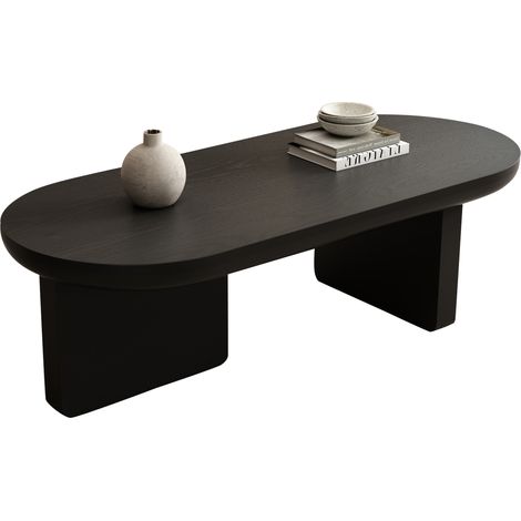 Table Basse Ovale Noire 119,7cm Table de Salon Minimaliste en MDF avec Pieds Carrés pour Salon (1/5)