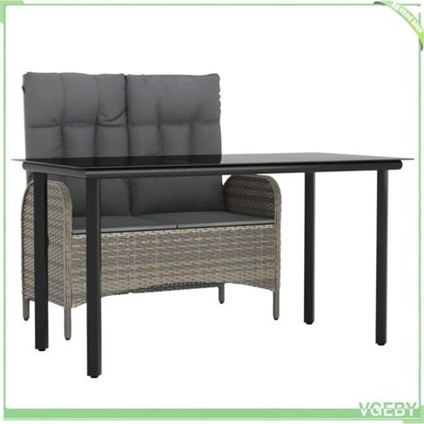Ensemble à manger jardin - FAFEICY - 3203505 - Gris rotin - Banc dossier réglable - Table verre trempé (1/5)