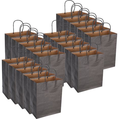 Sachet cadeau en papier kraft écologique, portable pour vêtements, emballage boutique, format M 21x11x27,5cm, noir, sac à main shopping résistant. (1/5)