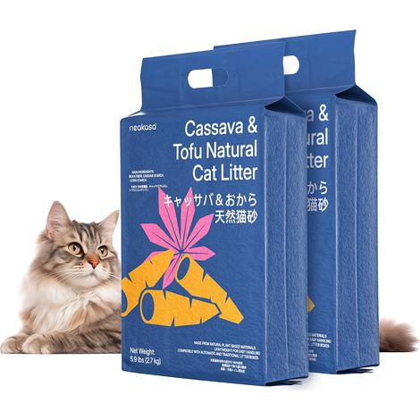 Litière pour Chats en Manioc et Tofu, agglomérante, contrôle des odeurs, ingrédients naturels végétaux, Ultra-absorbante et séchage Rapide, Faible poussière (1/5)
