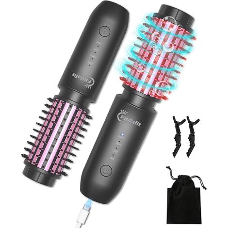 Cordless Curling Iron, Curling Tong 3 in 1, Curling Iron with Hair Straightener, Thermal Brush, Curler Wavy, Ceramic Ionic Heated Brush, USB Rechargeable Curling Iron (1/5)