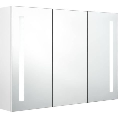 Maison Exclusive - Armadietto Bagno con Specchio e LED Bianco Lucido 89x14x62 cm (1/5)