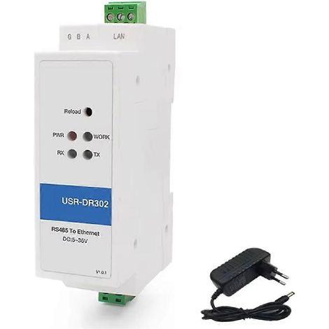 RS485-zu-Ethernet-DIN-Schienen-Konverter für USR-DR302 IoT-Server, Modbus-kompatibel, europäischer Stecker. (1/5)