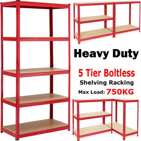 Racking Shelving Unit - Garage Warehouse Office Shed Industrial Shelves Heavy Duty Metal Shelf 5 Tier Adjustable Height Boltless Design Easy to Assemble, 180x90x40cm (1/5)