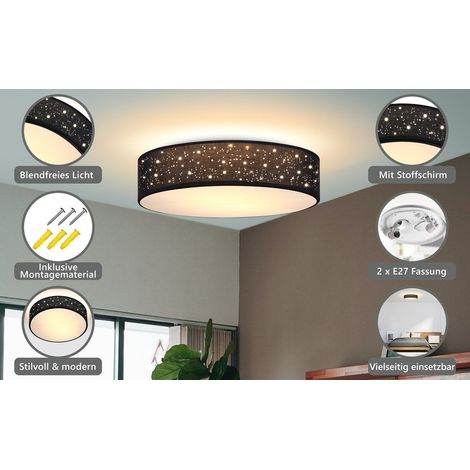Ceiling Lamp 38 cm Black, E27 Socket, Easy Installation, Glare-Free Light (1/5)