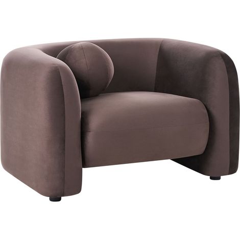 Poltrona in velluto marrone scuro con cuscino rotondo Leiren