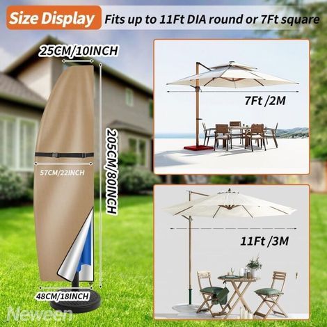 Housse De Protection pour Parasol Déporté Oxford, 210D Oxford Imperméable Résistant à UV Intempéries avec Sac De Rangement pour Terrasse Patio Jardin Extérieur (205×25/57/48cm) (1/3)