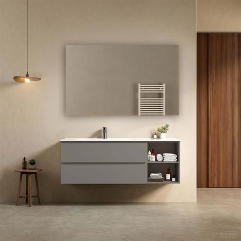 Mobile bagno sospeso 140 cm Grigio Londra Lavabo a Sinistra in Resina Specchio Quadro - Fiji Paint Plus (1/4)