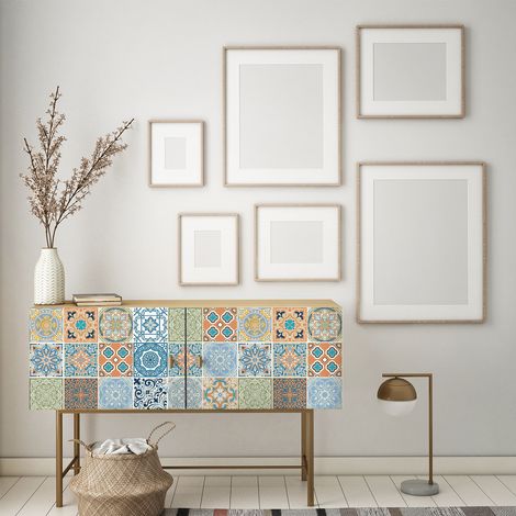 Sticker Mural Carrelage adhésif Cuisine Salle de Bain - 24 STICKERS CARREAUX DE CIMENT MEUBLE GRACINA - 24stickers20x20cm (1/5)