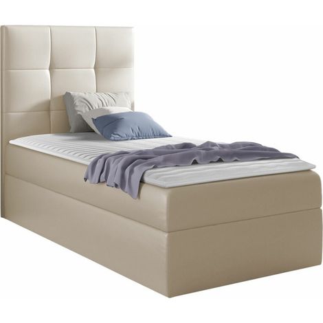 Cama continental Nomen, Soft 033, Continental, Individuales, 100x200, Cuero ecológico, Somieres, 102x208x103cm (1/5)