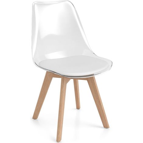 Juego de 4 sillas de comedor transparentes con patas de madera maciza