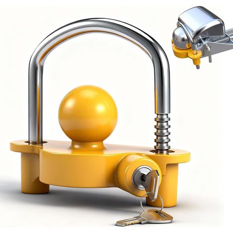 Antivol de Remorque Attelée,Cadenas Remorque Haute Sécurité pour Remorque Voiture et Caravane,Antivol Caravane Accessoires,pour Remorque Voiture,Caravane,Bateau,Camping et Transport,Jaune (1/5)