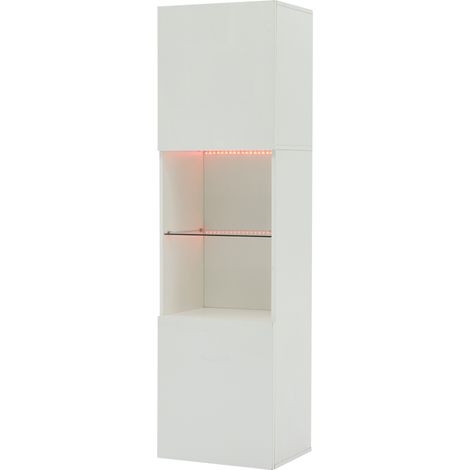 Vetrina alta bianca lucida con illuminazione LED, 1 ripiano in vetro, 45 x 35 x 160 cm (1/5)