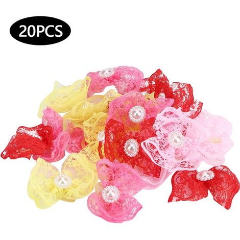 Fiocchi di pizzo multicolore per animali domestici, 20 pezzi, accessori per la toelettatura di gatti, cani di taglia media e piccola.