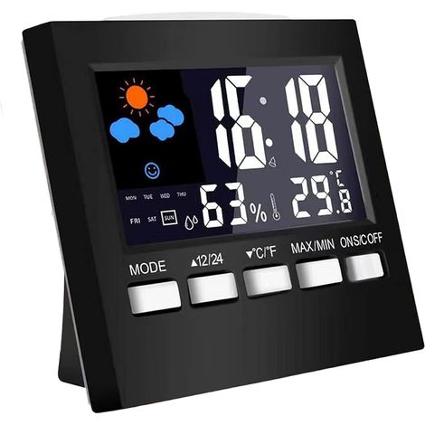 Thermomètre et hygromètre, hygromètre-thermomètre d'intérieur et d'extérieur, rétroéclairage et grand écran LCD, pour la maison, le bureau, la chambr (1/5)