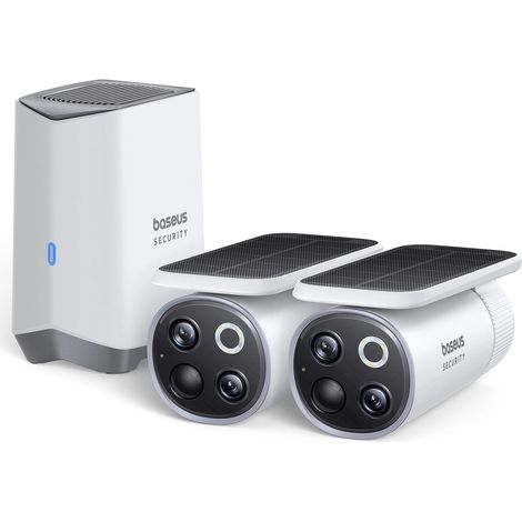 Kit di videosorveglianza esterna a energia solare con 2 telecamere 3K, 8 schede di memoria da 16 GB - bianco (1/5)