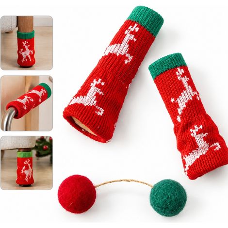 4 Pièces Protège-Pieds de Chaise Noël en Tricot, 11×3.5×1 cm, Housse Patin Feutrine (1/5)